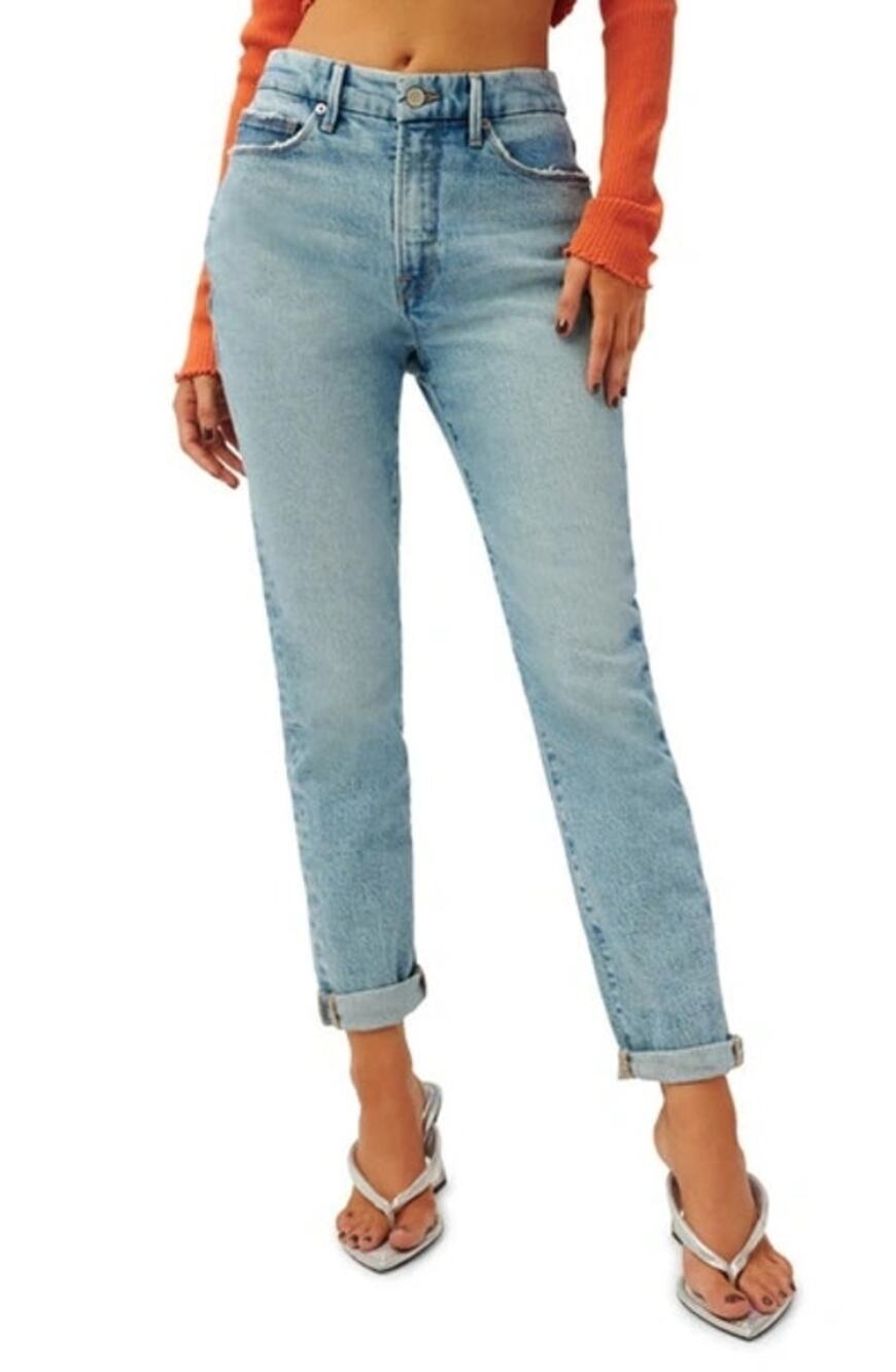 Good American Good Girlfriend High Rise Jeans Light Wash Denim Size 6/28